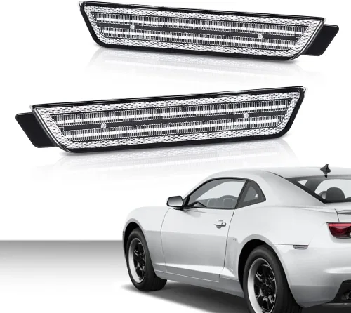 Vista 2 de CHEDA Par de luces LED de marcador lateral delantero y trasero compatible con Chevy Camaro LS, LT, SS, Z/28, ZL1, lente transparente 2010-2015