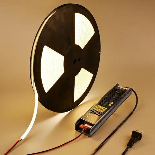 Vista 10 de BENLUN Tira de luz LED COB de 48 V, 65.6 pies, 3000 K, luz blanca cálida, flexible, cortable, luces de cinta LED 8W/M 480LEDs/M CRI 92 con fuente