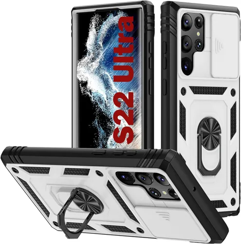 Vista 239 de PASNEW Funda militar para iPhone 13 Pro Max, cubierta de cámara deslizante y soporte de anillo de metal de 360°, carcasa rígida multicapa resistente