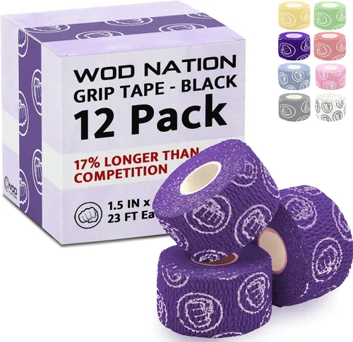 Vista 9 de WOD Nation Flexible Hook-Grip Athletic Tape – Easy-Tear, Sweat-Proof Thumb & Finger Strips for Weightlifting Negro