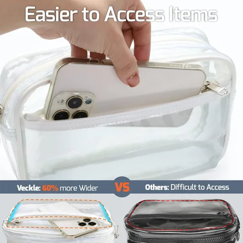Vista 6 de Veckle Riñonera transparente aprobada para estadios, bolsa transparente para eventos en estadios, bolsa grande transparente para mujer, bolsa