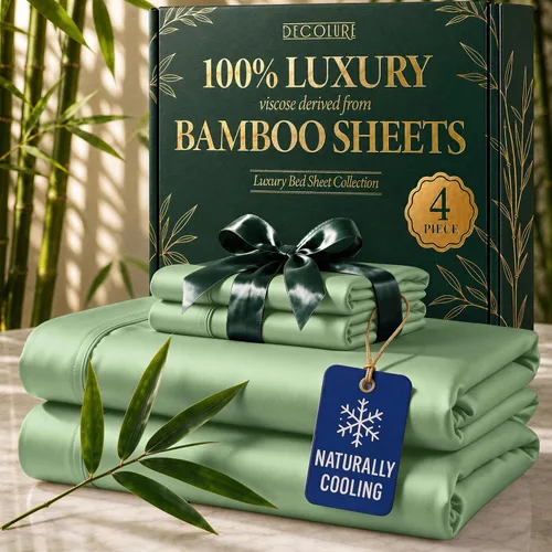 Vista 36 de DECOLURE Sábanas de Viscosa 100% Derivada de Bambú Tamaño Full - Juego de Sábanas de Lujo de 6 Piezas Naturalmente Refrescantes, Ultra Suaves Negro