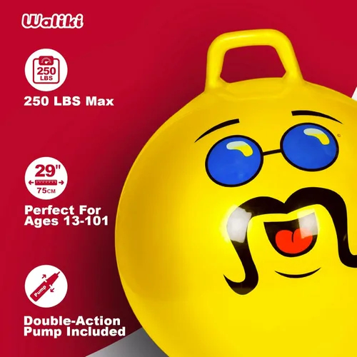 Vista 2 de Pelota Waliki Toys para rebote tamaño adultos (pelota Hippity Hop para saltar con mango, bomba amarilla Incluida), como un jefe