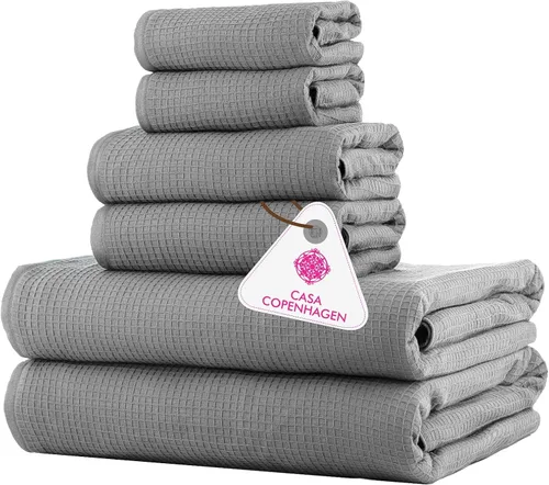 Vista 66 de CASA COPENHAGEN Exotic - Juego de 6 toallas de diseño de 100% algodón egipcio, color azul aguamarina, 550 GSM, 2 toallas de baño, 2 toallas de baño