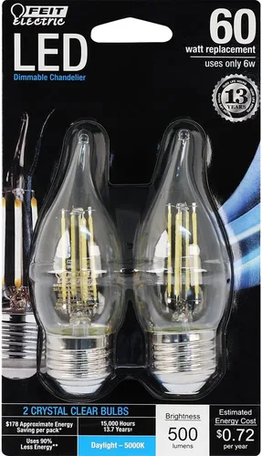 Vista 12 de Feit Electric BPCFF40/827/LED/2 Bombilla LED regulable, equivalente a 40 W, 120 voltios, 300 lúmenes, base de candelabro, 2700 K, CRI >80, blanco