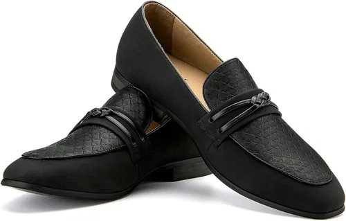 Vista 17 de JITAI Zapatos para hombre: mocasines casuales de cuero y gamuza para hombre, cómodos tacones bajos, zapatos de vestir sin cordones para bodas