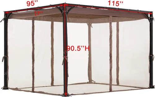 Vista 4 de Mosquitera de repuesto para pérgola de techo plano, malla para insectos (8 pies x 10 pies, marrón)