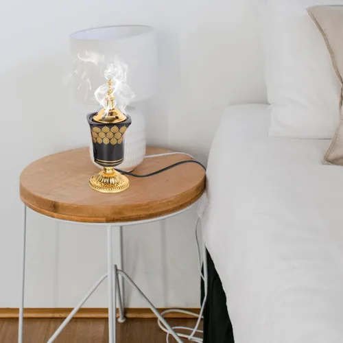 Vista 3 de Quemador eléctrico de incienso estilo Oriente Medio, cerámica con enchufe, para aromaterapia, Bakhoor, quemador para el hogar, yoga, meditación