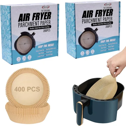 Vista 9 de Forro de papel desechable para freidora de aire, 200 unidades, antiadherente, impermeable, papel pergamino natural de grado alimenticio