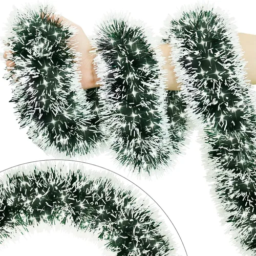 Vista 7 de Guirnalda de oropel azul metálica de 33 pies para árbol de Navidad, guirnalda brillante con torsión para decoraciones de árbol de Navidad, guirnalda