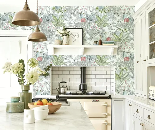 Vista 3 de Wudnaye Papel tapiz bohemio para despegar y pegar, papel tapiz Catus de 17.7 x 118.1 pulgadas, papel tapiz floral vintage para despegar y pegar