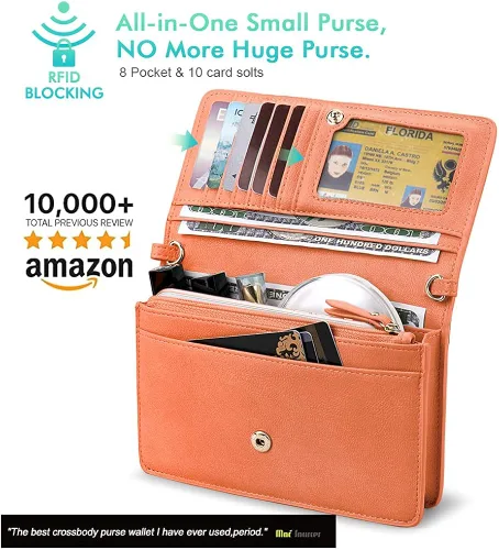 Vista 2 de nuoku Bolso bandolera pequeño para mujer, con ranuras para tarjetas RFID, 2 correas (máximo 6.5 pulgadas)