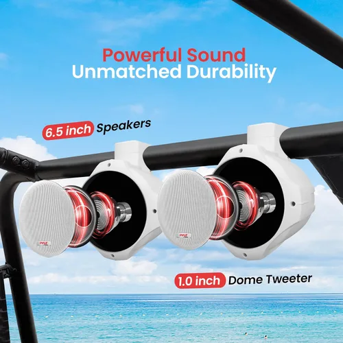 Vista 4 de Pyle Altavoces de torre de wakeboard marinos impermeables – 6.5 pulgadas – 1 par – PLMRW65 (blanco) & Amplificador marino Hydra – Amplificador