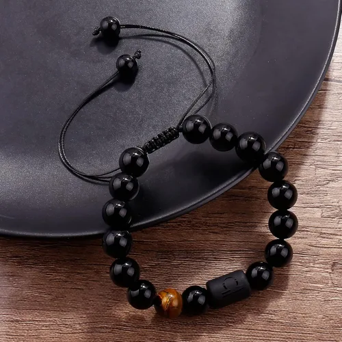 Vista 19 de SUMMER LOVE Father's Day Gifts Zodiac Bracelet for Men Women 10mm Natural Black Onyx Stone Star Sign Constellation Beaded Protection Bracelet