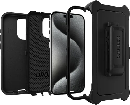 Vista 4 de OtterBox Funda para iPhone 15 Pro (solamente) Defender Series, color negro, sin pantalla, resistente y duradera, con protección de puerto, incluye