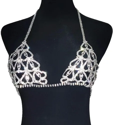 Vista 4 de Ropa interior sexy de Rhinstone para mujer, cadena de cristal, cadena de cintura para el vientre, minivestido brillante, joyería nocturna, bragas