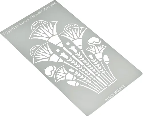 Vista 2 de Aleks Melnyk No.459 - Plantilla de metal, espirales, flores de loto egipcias antiguas, adorno, patrones, plantilla pequeña, 1 unidad, plantilla
