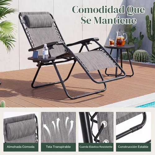 Vista 6 de NEWBULIG Juego de 2 sillas de gravedad cero, sillas reclinables plegables Gris