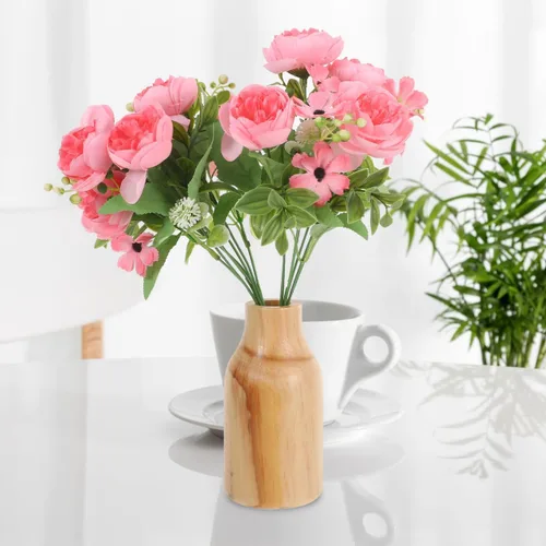 Vista 4 de HOMSFOU Florero de madera de pino rústico de 6.29 pulgadas, pequeño jarrón de madera para decoración de granja, mesa de comedor, centro de mesa