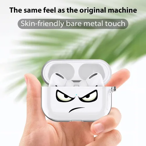 Vista 2 de Funda transparente para AirPod Pro 2019, Don't Touch My PODS, funda negra con llavero de ojos grandes, linda caricatura para AirPods Pro, funda