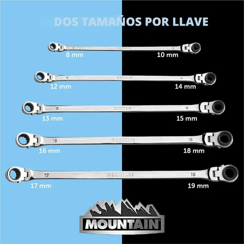 Vista 7 de Mountain RM6 - Juego de llaves reversibles de doble caja de 5 piezas para garajes, talleres de reparación y bricolaje, acanalado universal, diseño