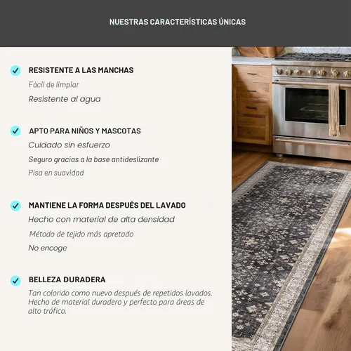 Vista 7 de Hazo Haus – Alfombra pequeña para entrada, cocina o baño, antideslizante con base de goma, resistente a las manchas y a la decoloración, diseño