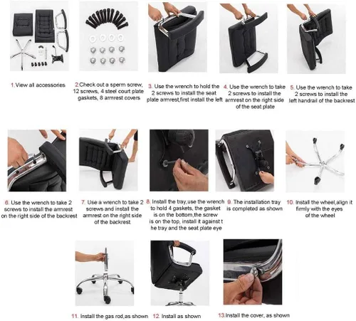Vista 4 de Silla ergonómica comercial con silla de computadora de estudio de conferencias, silla de oficina de masaje reclinable cómoda y larga sentada (D)
