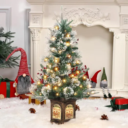 Vista 11 de Árbol de Navidad preiluminado de 3 pies con 78 luces LED preiluminadas de alta calidad, 8 modos, funciona con pilas, mini árbol de Navidad pequeño