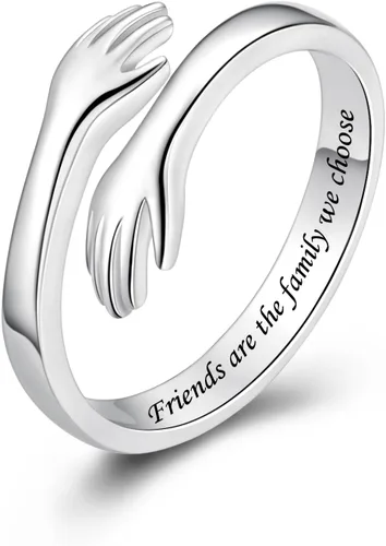 Vista 39 de Anillos de abrazo de plata esterlina S925 para mujeres, adolescentes y niñas, anillo ajustable para nieta, hija, esperanza, promesa, amistad, anillo