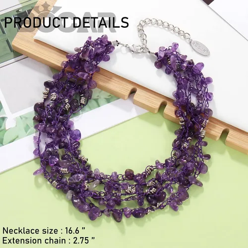 Vista 6 de Bocar Collares para mujeres, collar de cuentas de collar de declaración de múltiples capas de 5 hebras para regalo de mujer (NK-10694)
