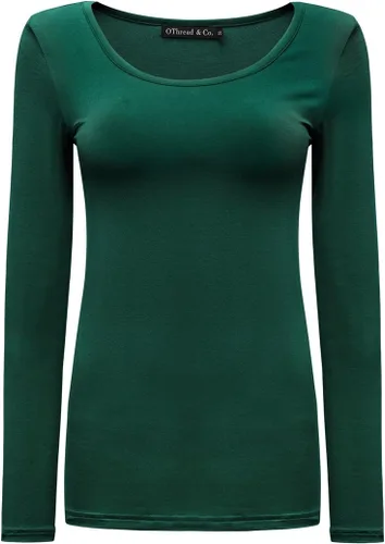 Vista 24 de OThread & Co. Camiseta de manga larga con cuello redondo para mujer, capa básica, de elastano Albaricoque