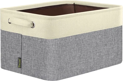 Vista 29 de BALEINE 1 paquete de contenedores de almacenamiento de tela para estantes, cestas de almacenamiento de lino para organizar, contenedores decorativos