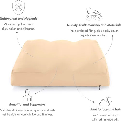 Vista 3 de PILLOWY Almohada de Cama de Microesferas Premium, Mediana Extra Esponjosa pero con Soporte - Sueño Ultra Cómodo con Funda Antienvejecimiento Tipo