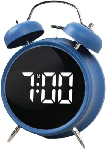 Vista 10 de Pequeño reloj despertador electrónico LED de doble campana, reloj despertador de metal ruidoso para dormir pesado, reloj despertador digital