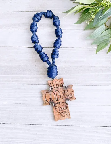 Vista 4 de Knots of Grace Pomo de la puerta, rosario, azul marino Decoración colgante católica, bendición para una nueva casa, regalo religioso