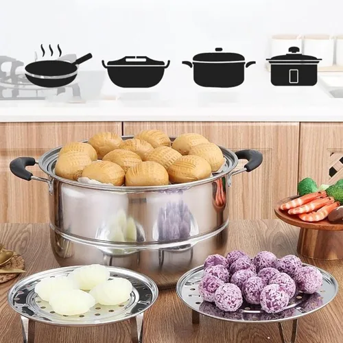 Vista 2 de Steaming Rack, Stainless Steel Steam Tray Stand with Removable Leg Multifunctional Cooking Bread Cooling Plate for Kitchen Tool (20cm)