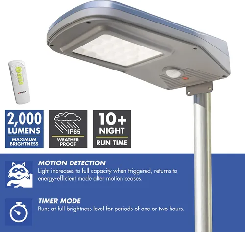 Vista 5 de Wagan EL8590 - Luz de calle solar LED integrada de 2000 lúmenes con control remoto, luz de inundación de seguridad, sensor de movimiento