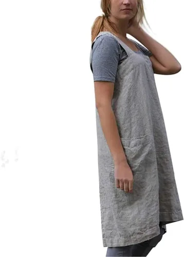 Vista 2 de Delantal japonés de algodón con bolsillos, delantales de talla extragrande para mujer
