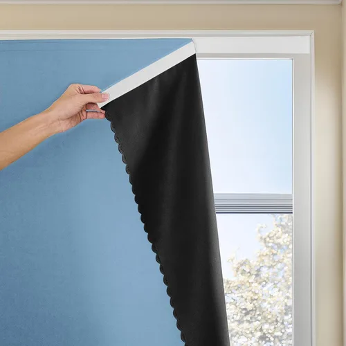 Vista 19 de JILRON Cortina adhesiva 100% opaca, sin taladro, fácil de instalar para persianas de dormitorio, bloqueo de luz