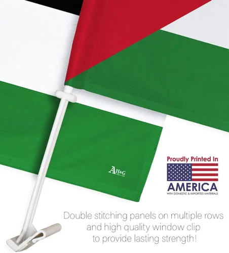 Vista 3 de Bandera de Palestina para ventana de coche, paquete de 2 unidades, bandera de Palestina para Carros, regalos pequeños, soporte para decoración