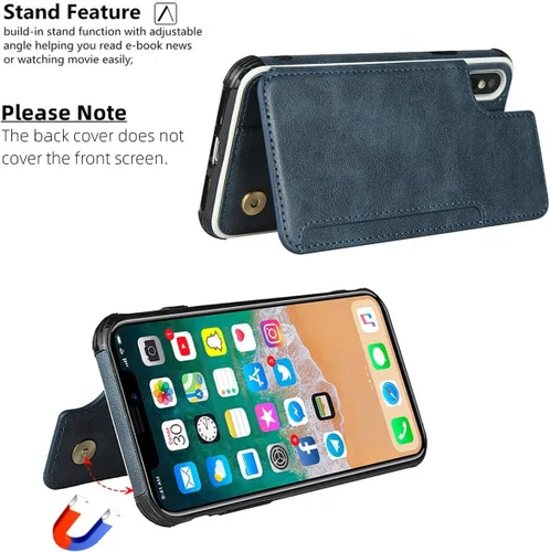 Vista 3 de iCoverCase Compatible con iPhone X/XS Wallet Funda para teléfono con tarjetero y correa para la muñeca de piel sintética con función atril a prueba