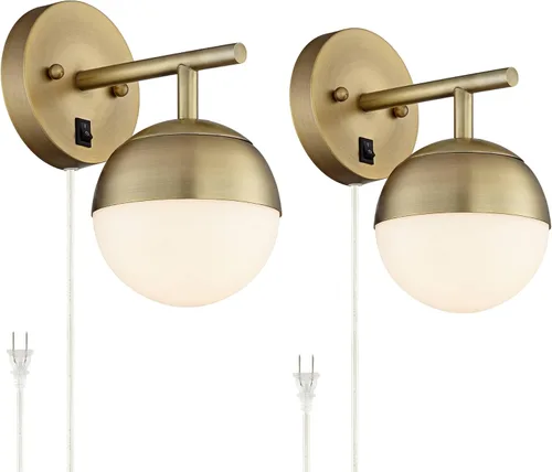 Vista 2 de 360 Lighting Luna - Juego de 2 lámparas de pared modernas de mediados de siglo con enchufes inteligentes de latón enchufable de 5 1/2 pulgadas