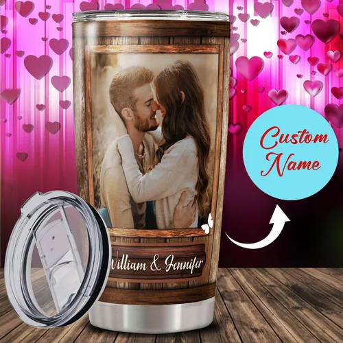 Vista 2 de Dorris Vaso personalizado de All Of Me Loves All Of You con tapa, taza de viaje de acero inoxidable, taza aislada, regalo romántico, matrimonio