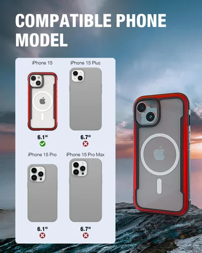 Vista 2 de RAPTIC Shield - Funda magnética para iPhone 15, compatible con MagSafe, funda protectora transparente a prueba de golpes, grado militar probada
