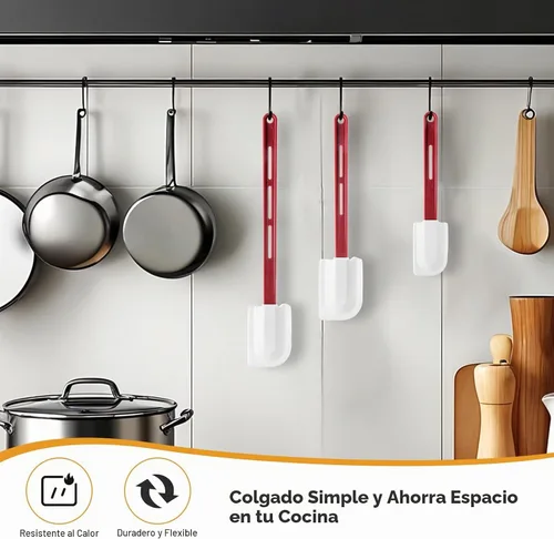Vista 4 de 6 espátulas de silicona de alta temperatura, espátula de goma resistente al calor, raspador de silicona comercial con mango para cocina, cocina