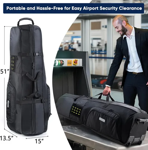 Vista 2 de Bolsa de viaje de golf con ruedas - Funda de golf Oxford resistente aprobada por aerolíneas para clubes, carrito y bolsa de soporte, cubierta