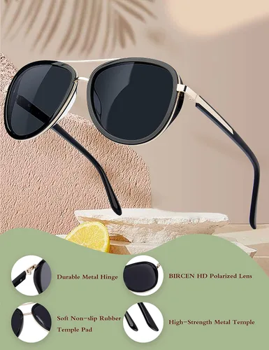 Vista 5 de BIRCEN Gafas de sol polarizadas para mujer con protección UV - Sombras retro espejadas con montura de acetato BC2001