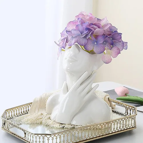 Vista 11 de Jarrón de cerámica con forma de mujer, ideal para decoración de estante, moderno florero para decoración de mesa, florero pequeño de granja