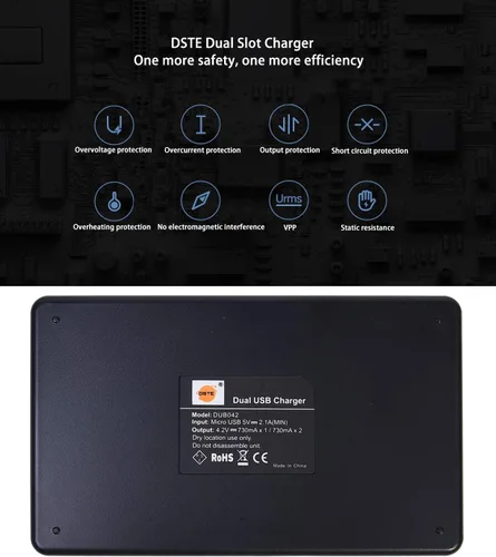 Vista 5 de DSTE NB-6L NB-6LH Cargador de batería dual rápido con cable micro USB compatible con Canon CB-2LY y PowerShot SX530 HS, S95, SX610 HS, SX280 HS