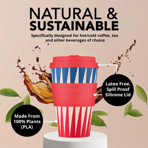 Vista 4 de Ecoffee Cup Taza de café reutilizable de 14 onzas (13.5 fl oz) – Taza de viaje a base de plantas PLA con tapa de silicona, sin melamina y apta